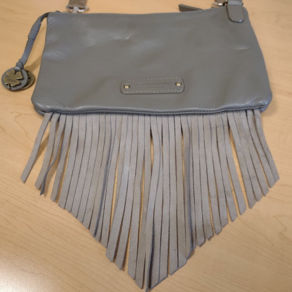 Lucky Brand - leather fringe crossbody shoulder bag - taupe - EUC